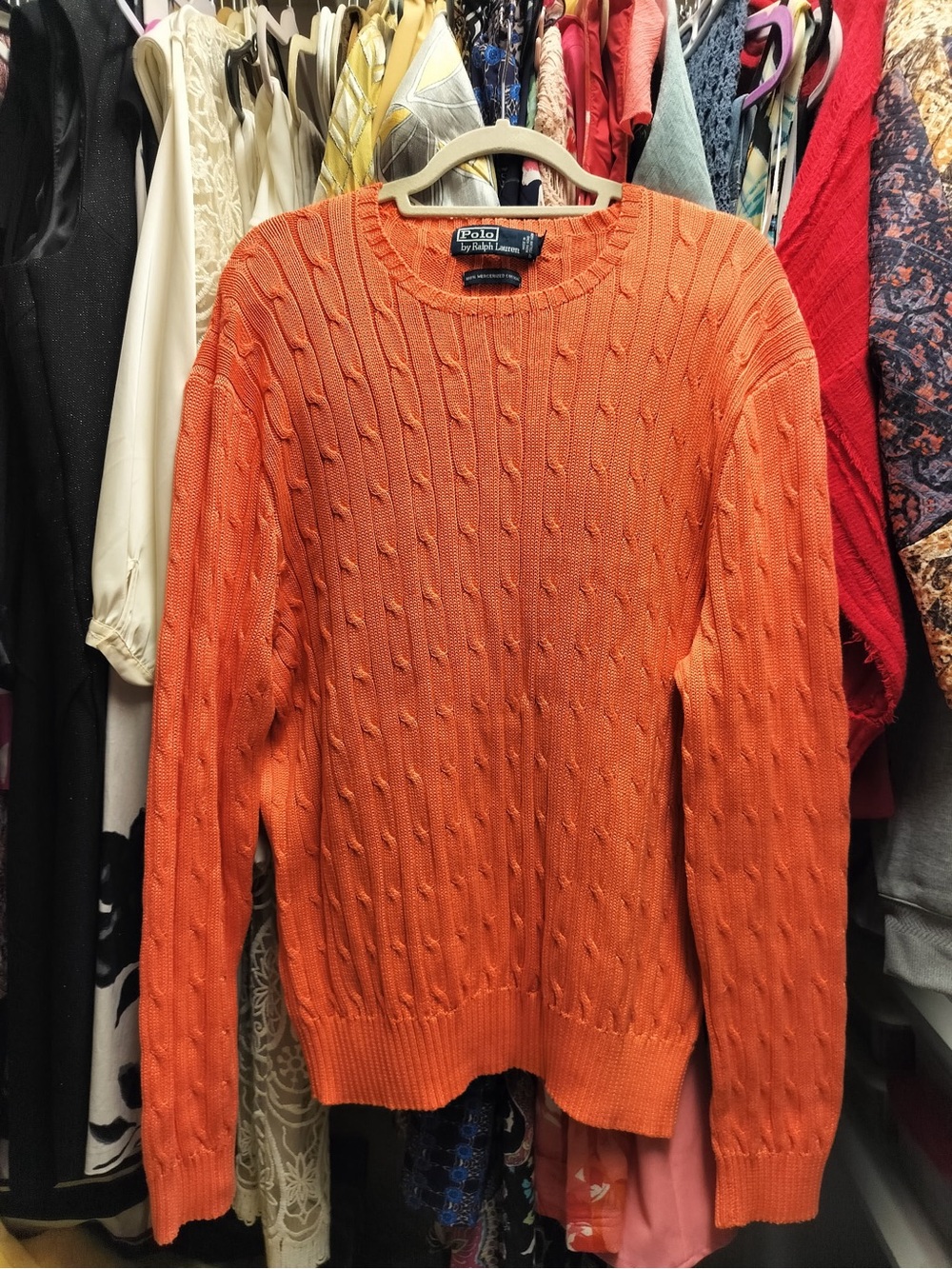Ralph Lauren Orange Cable-Knit Crewneck Sweater